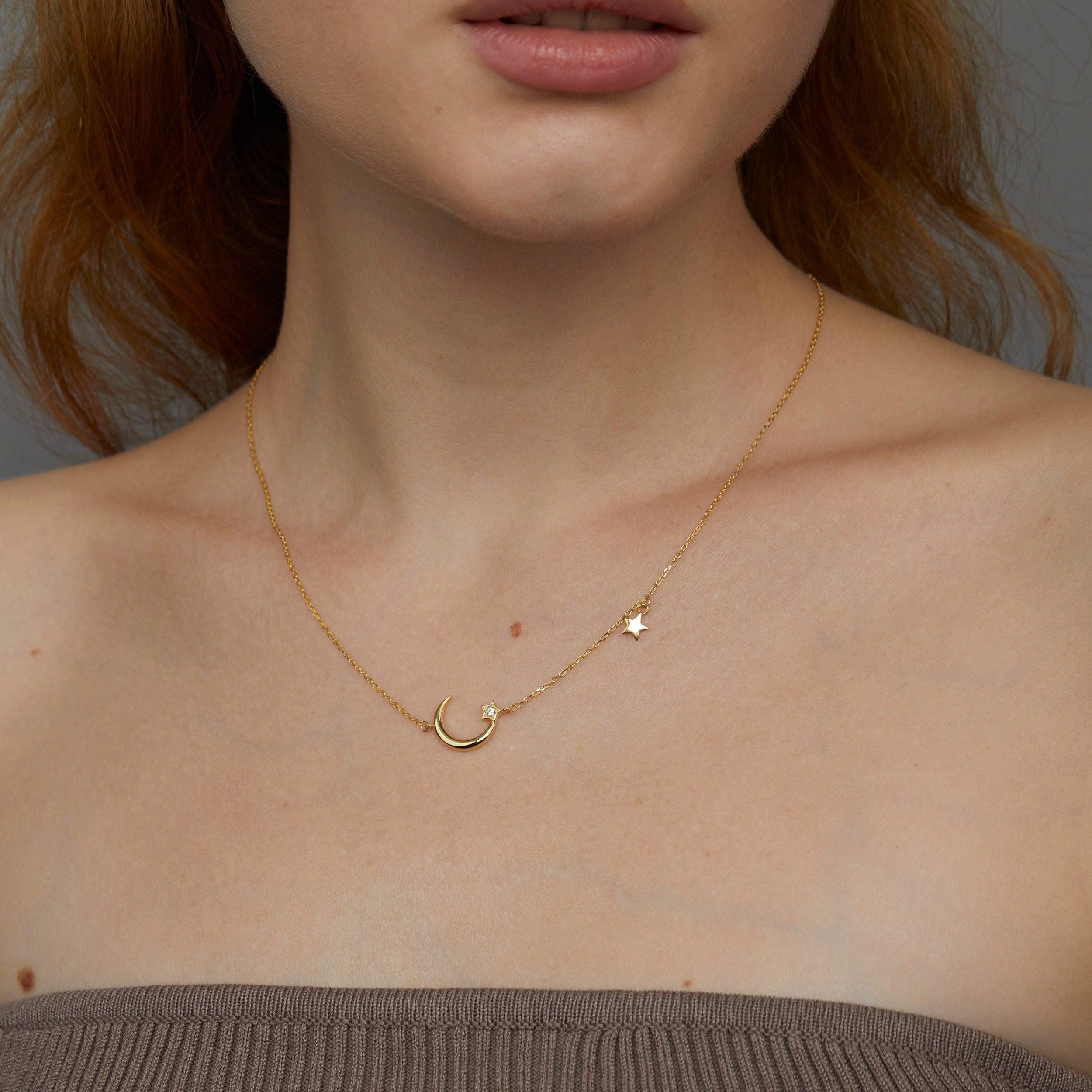 Moon and Star Necklace - 18K Gold Vermeil - Glamour Jewelry House