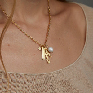 Personalized Name Necklace with Charms and Pearl - 18K Gold Vermeil - Glamour Jewelry House