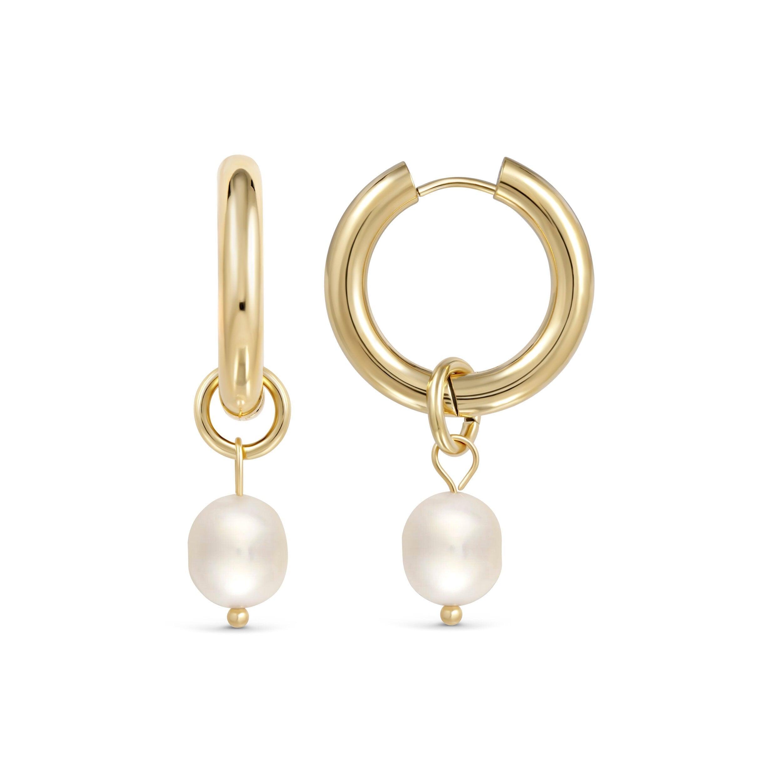 Chunky Pearl Hoop Earrings - 18K Gold Vermeil - Glamour Jewelry House