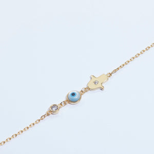 Gold Hamsa Hand Evil Eye Bracelet - 18K Gold Vermeil - Glamour Jewelry House