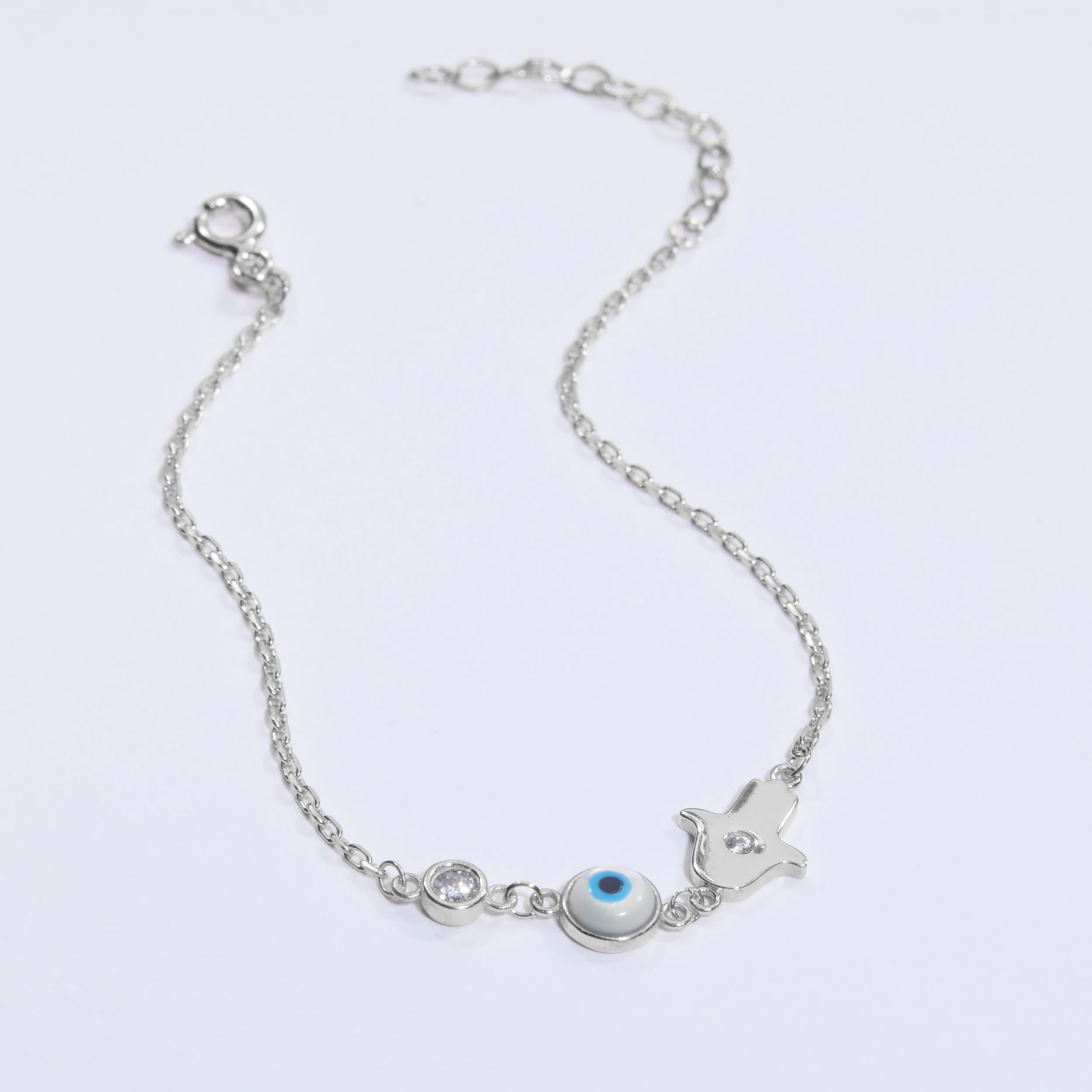 Gold Hamsa Hand Evil Eye Bracelet - 18K Gold Vermeil - Glamour Jewelry House