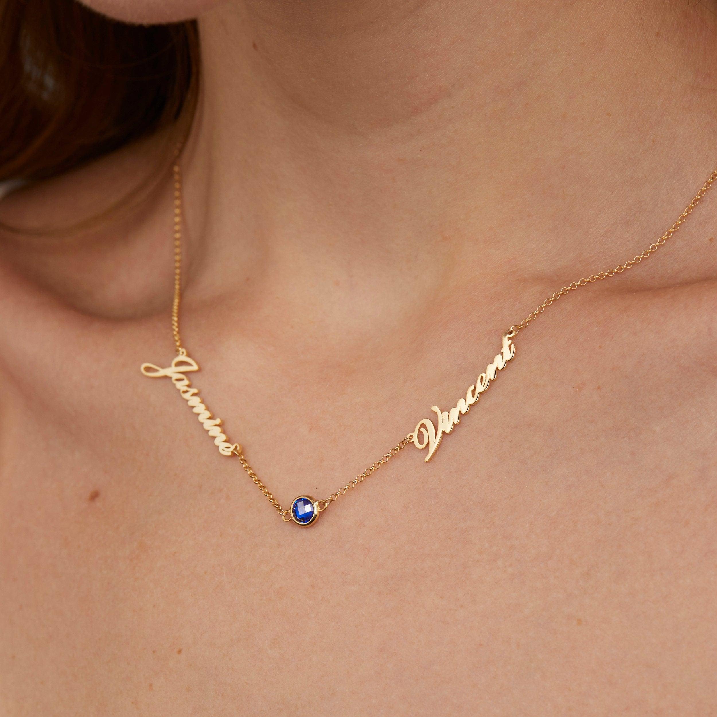 Custom 2 Name Necklace with Birthstone - 18K Gold Vermeil - Glamour Jewelry House