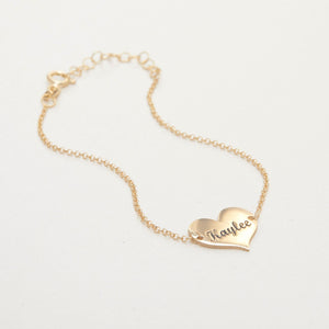 Personalized Name Bracelet with Heart Charm - 18K Gold Vermeil - Glamour Jewelry House