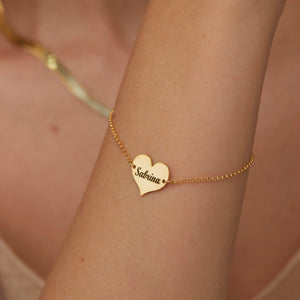 Personalized Name Bracelet with Heart Charm - 18K Gold Vermeil - Glamour Jewelry House
