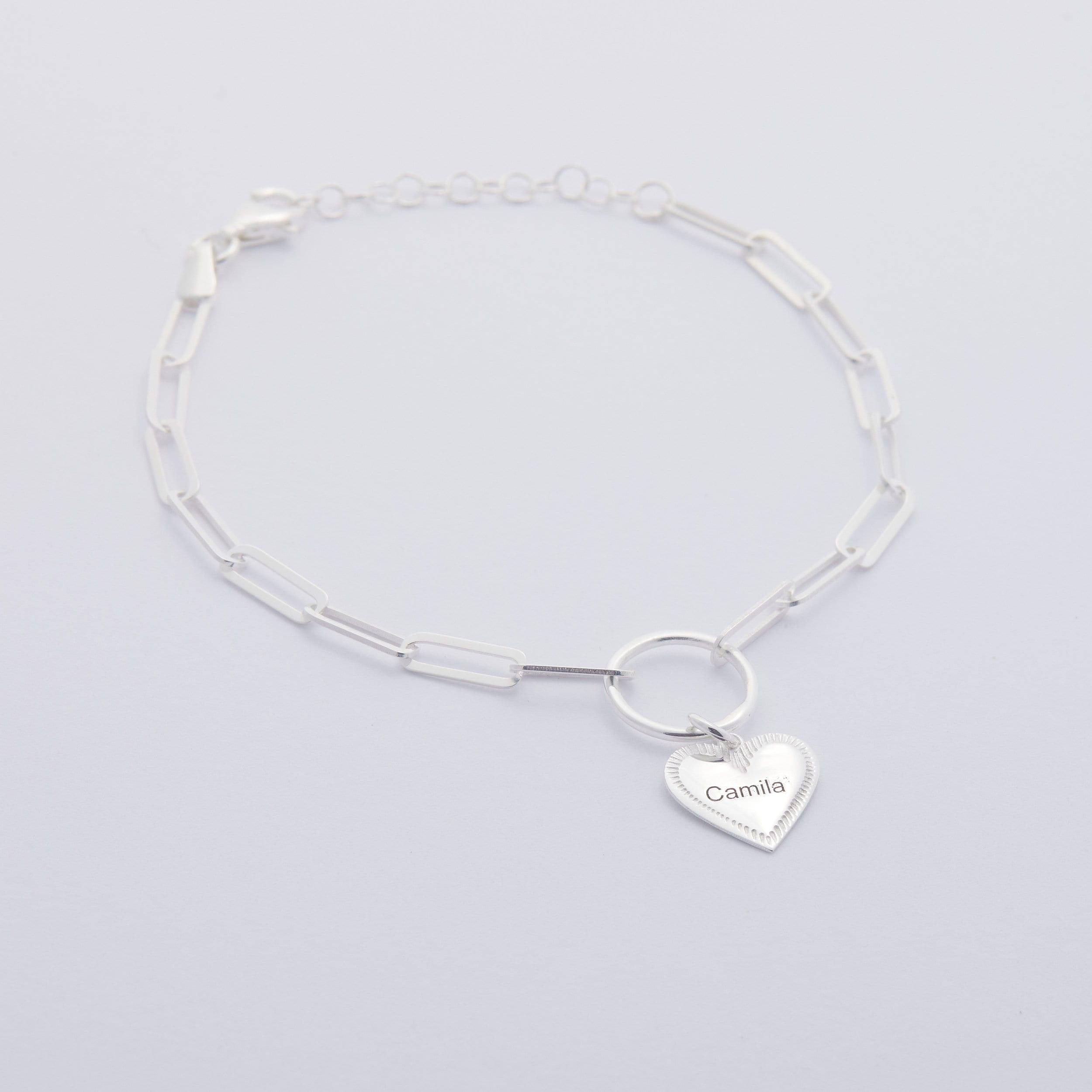 Personalized Name Bracelet with Heart Charm with Paperclip Chain - 18K Gold Vermeil - Glamour Jewelry House