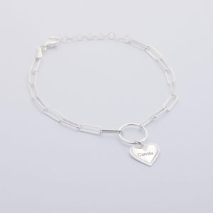 Personalized Name Bracelet with Heart Charm with Paperclip Chain - 18K Gold Vermeil - Glamour Jewelry House