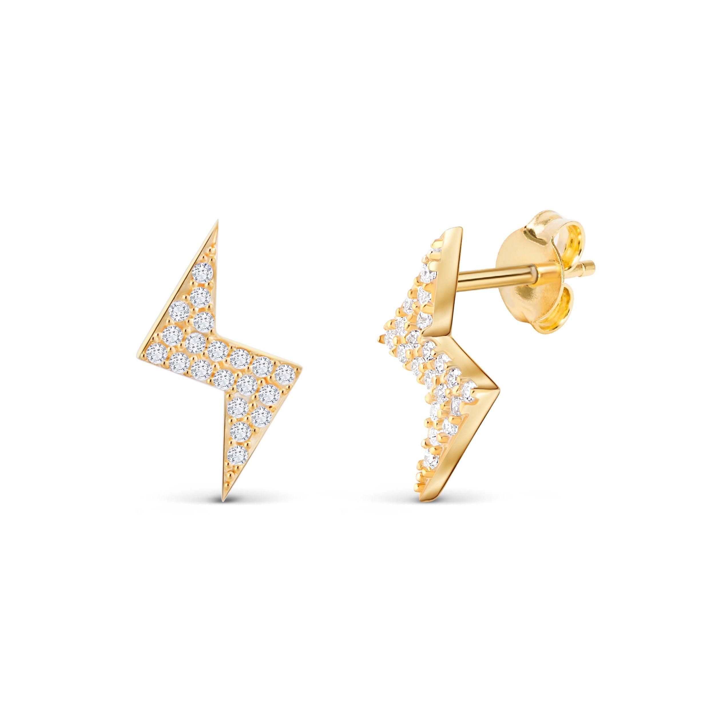 Lightning Bolt Stud Earrings - 18K Gold Vermeil - Glamour Jewelry House