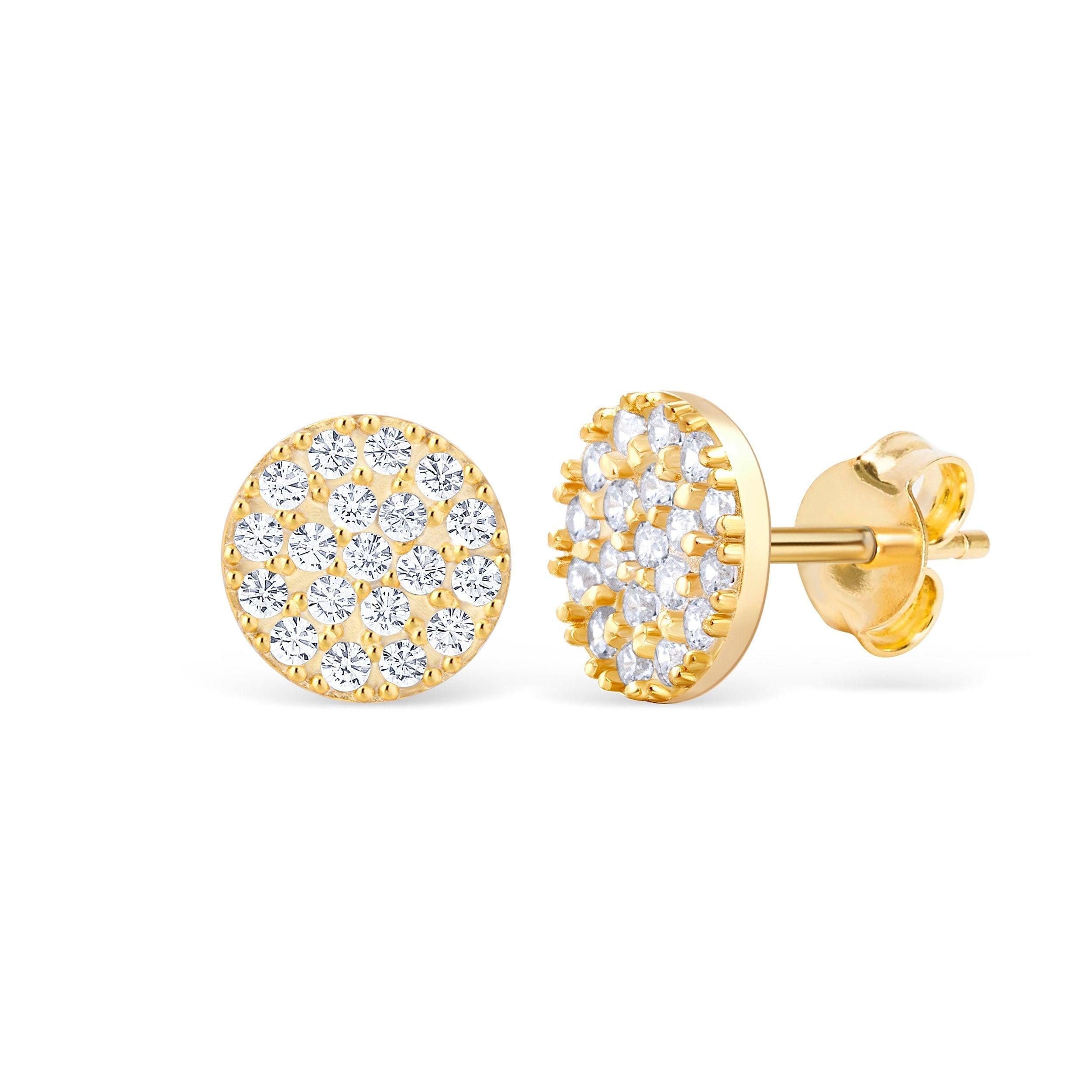 Pave CZ Diamond Circle Stud Earrings - 18K Gold Vermeil - Glamour Jewelry House