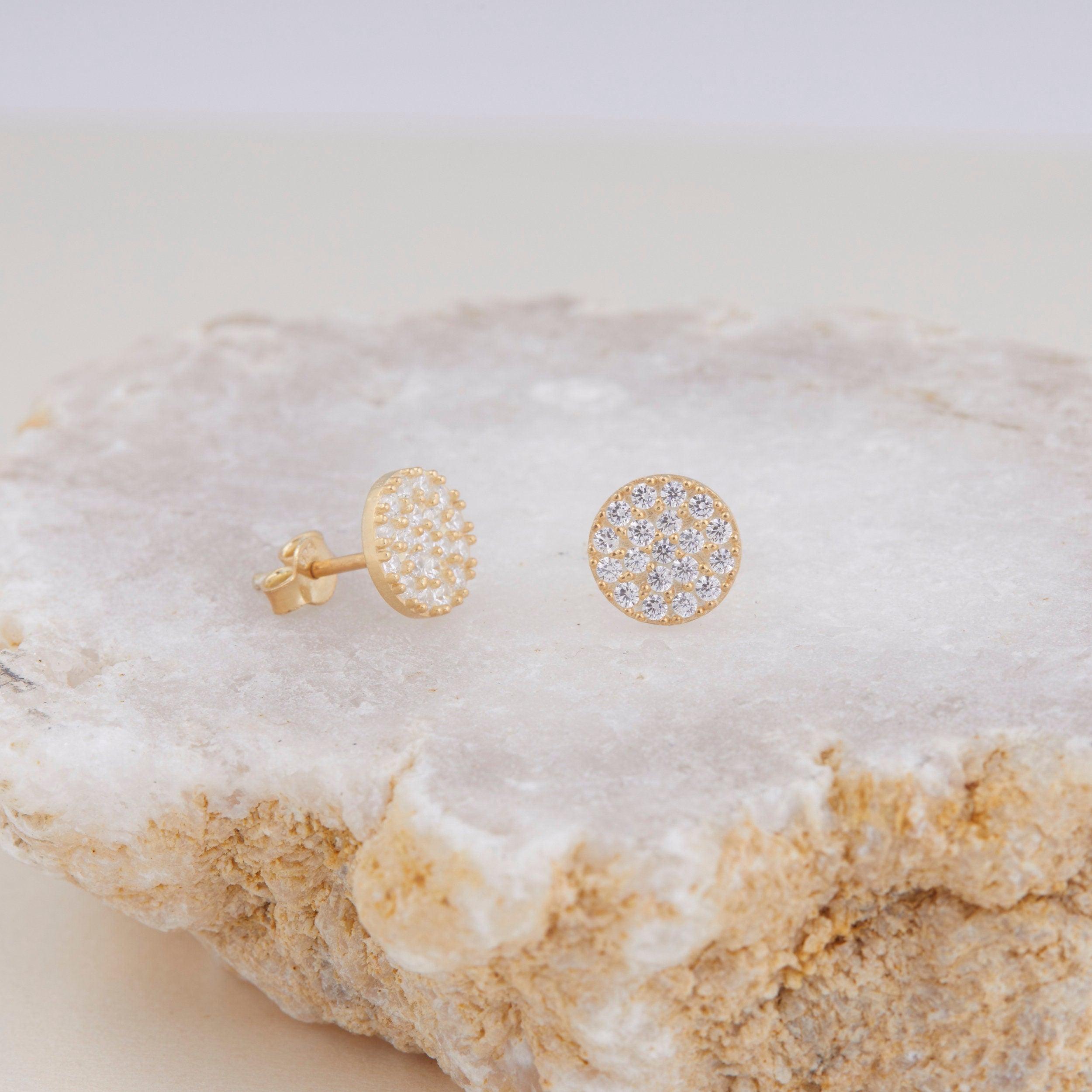 Pave CZ Diamond Circle Stud Earrings - 18K Gold Vermeil - Glamour Jewelry House