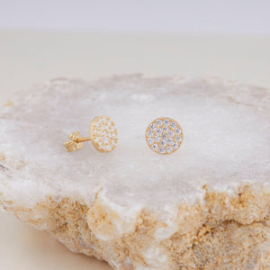 Pave CZ Diamond Circle Stud Earrings - 18K Gold Vermeil - Glamour Jewelry House