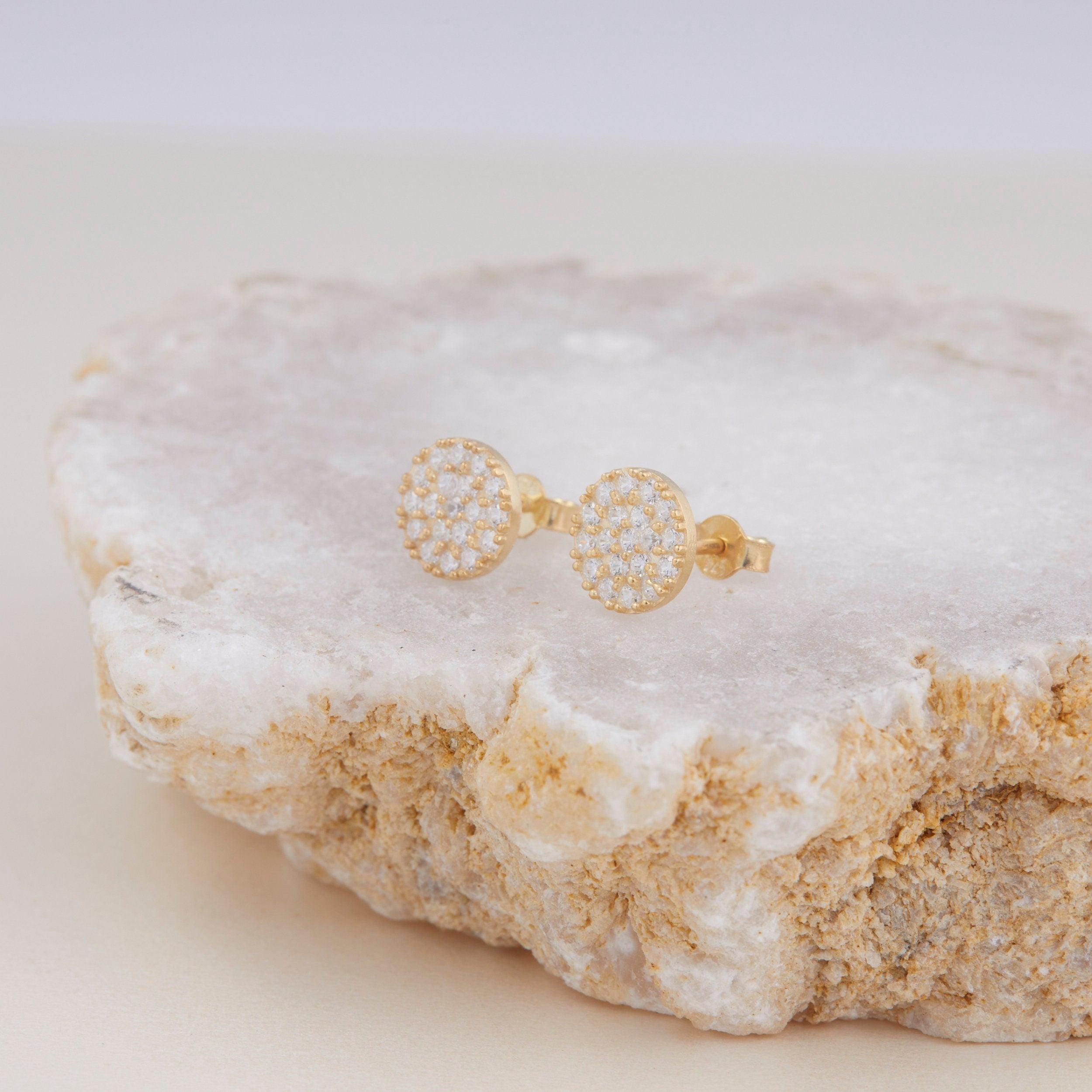 Pave CZ Diamond Circle Stud Earrings - 18K Gold Vermeil - Glamour Jewelry House