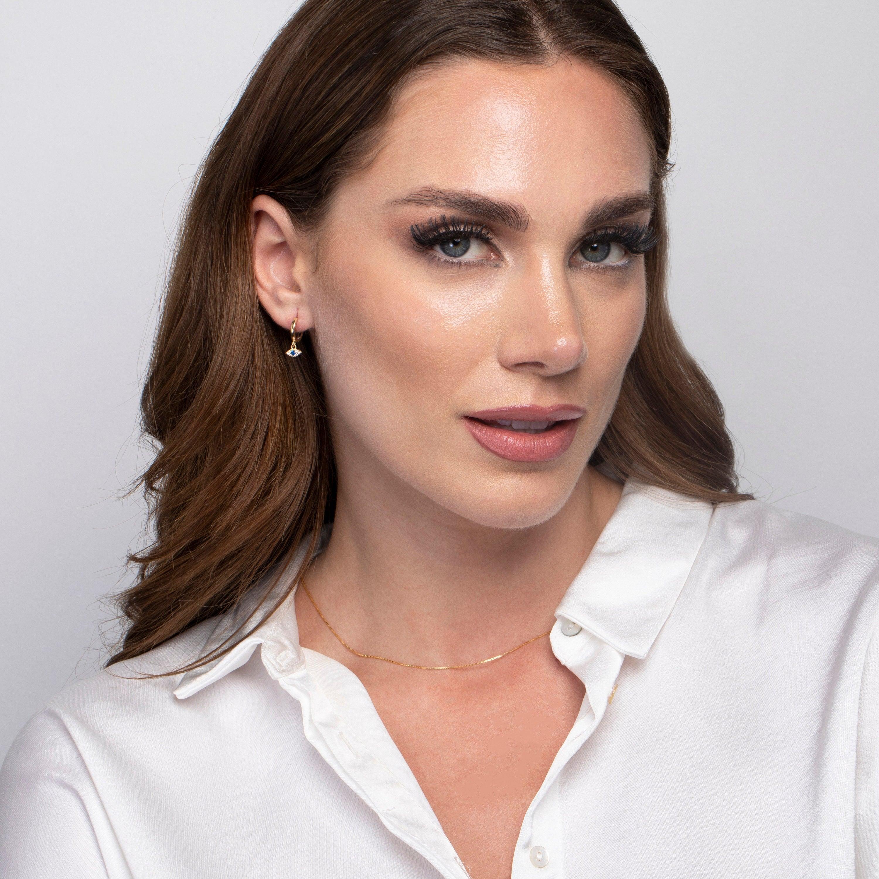 Dangling Evil Eye Hoop Earrings - 18K Gold Vermeil - Glamour Jewelry House