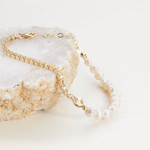 Dainty Freshwater Pearl Tennis Bracelet - 18K Gold Vermeil - Glamour Jewelry House