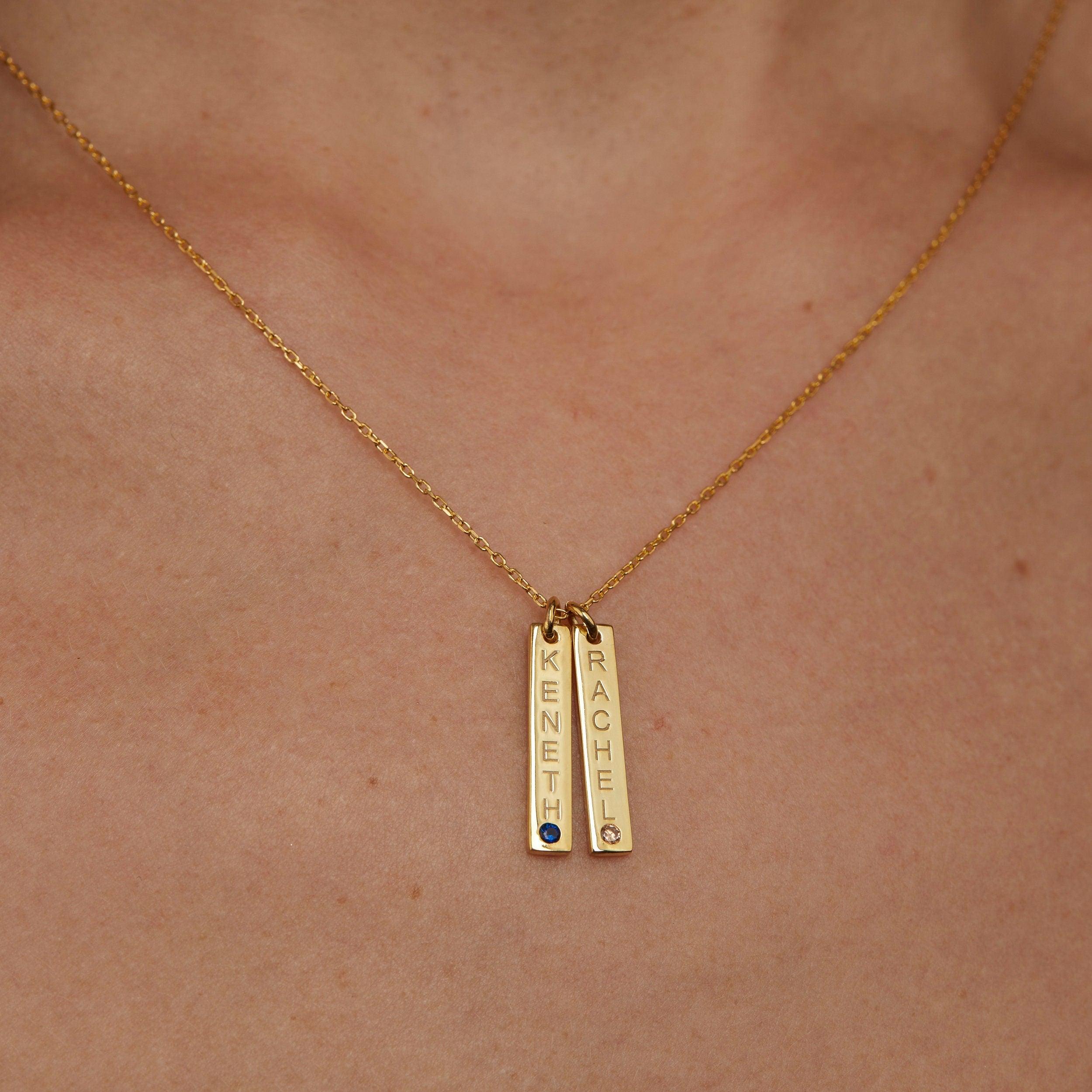 Bar Name Necklace with Birthstone - 18K Gold Vermeil - Glamour Jewelry House
