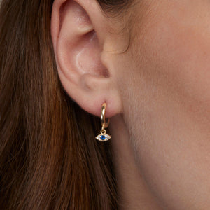 Dangling Evil Eye Hoop Earrings - 18K Gold Vermeil - Glamour Jewelry House