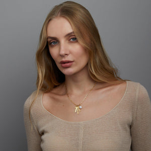 Personalized Name Necklace with Charms and Pearl - 18K Gold Vermeil - Glamour Jewelry House