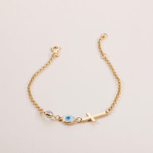 Gold Evil Eye Bracelet with Cross - 18K Gold Vermeil - Glamour Jewelry House