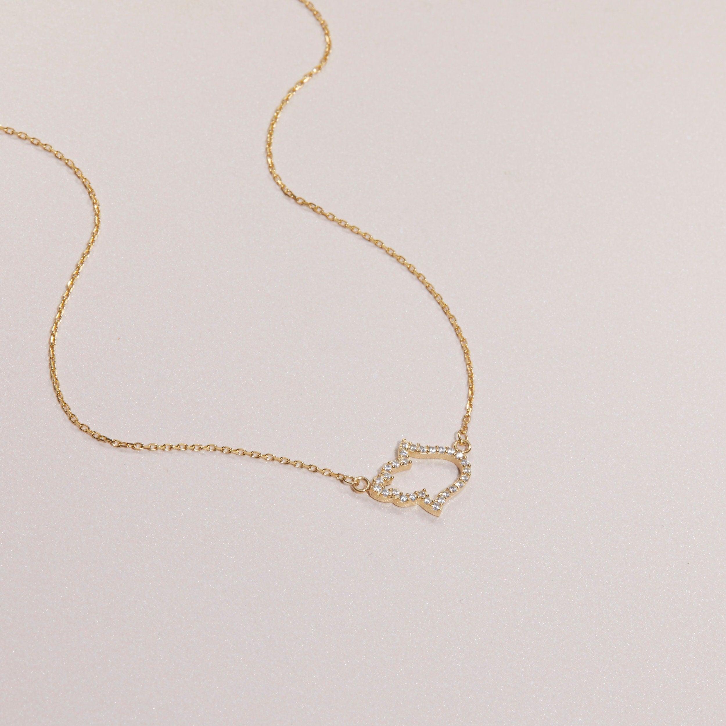 Pave Hamsa Hand Necklace - 18K Gold Vermeil - Glamour Jewelry House