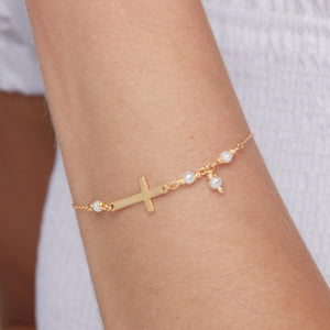 Cross Bracelet with Freshwater Pearls - 18K Gold Vermeil - Glamour Jewelry House