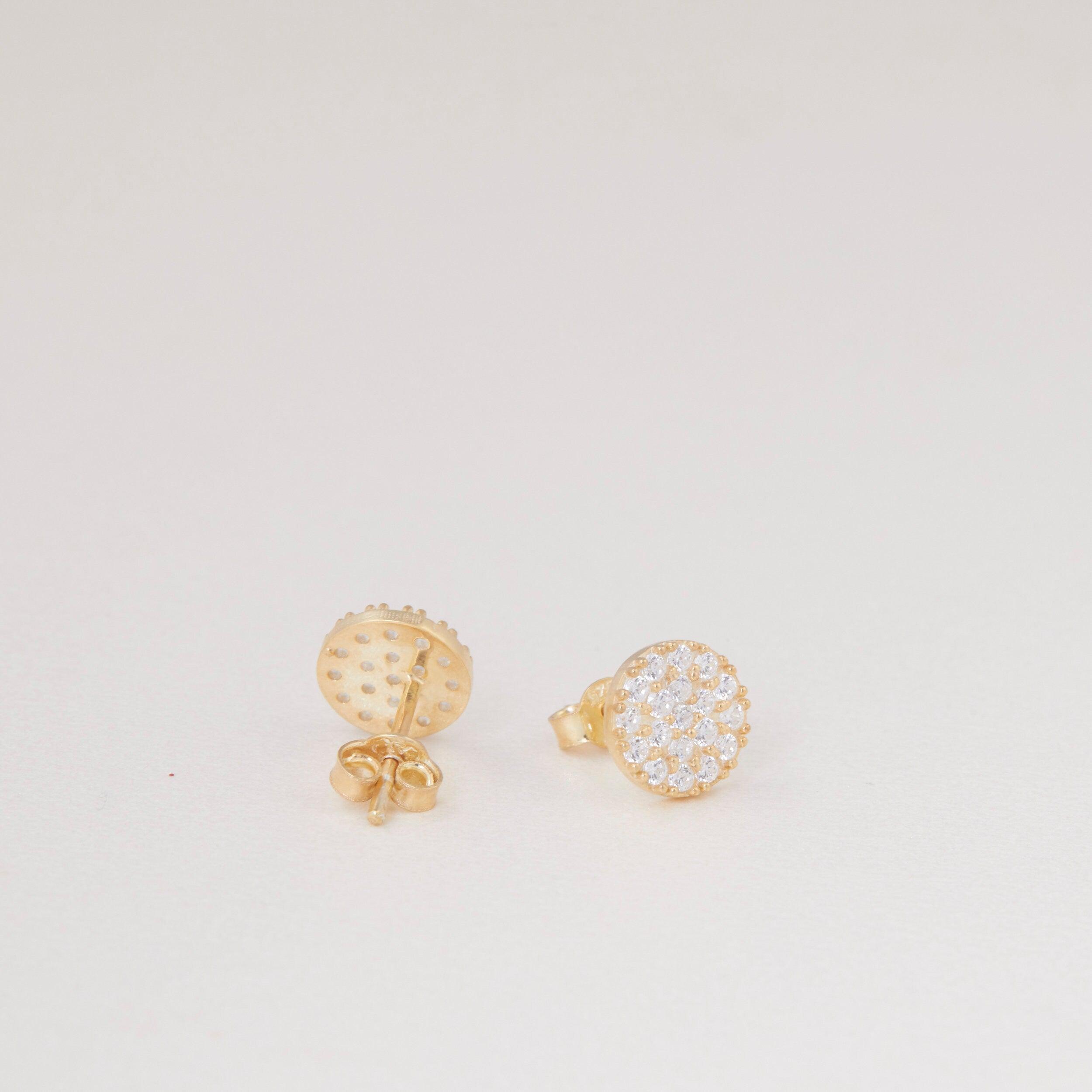 Pave CZ Diamond Circle Stud Earrings - 18K Gold Vermeil - Glamour Jewelry House