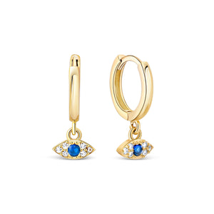 Dangling Evil Eye Hoop Earrings - 18K Gold Vermeil - Glamour Jewelry House