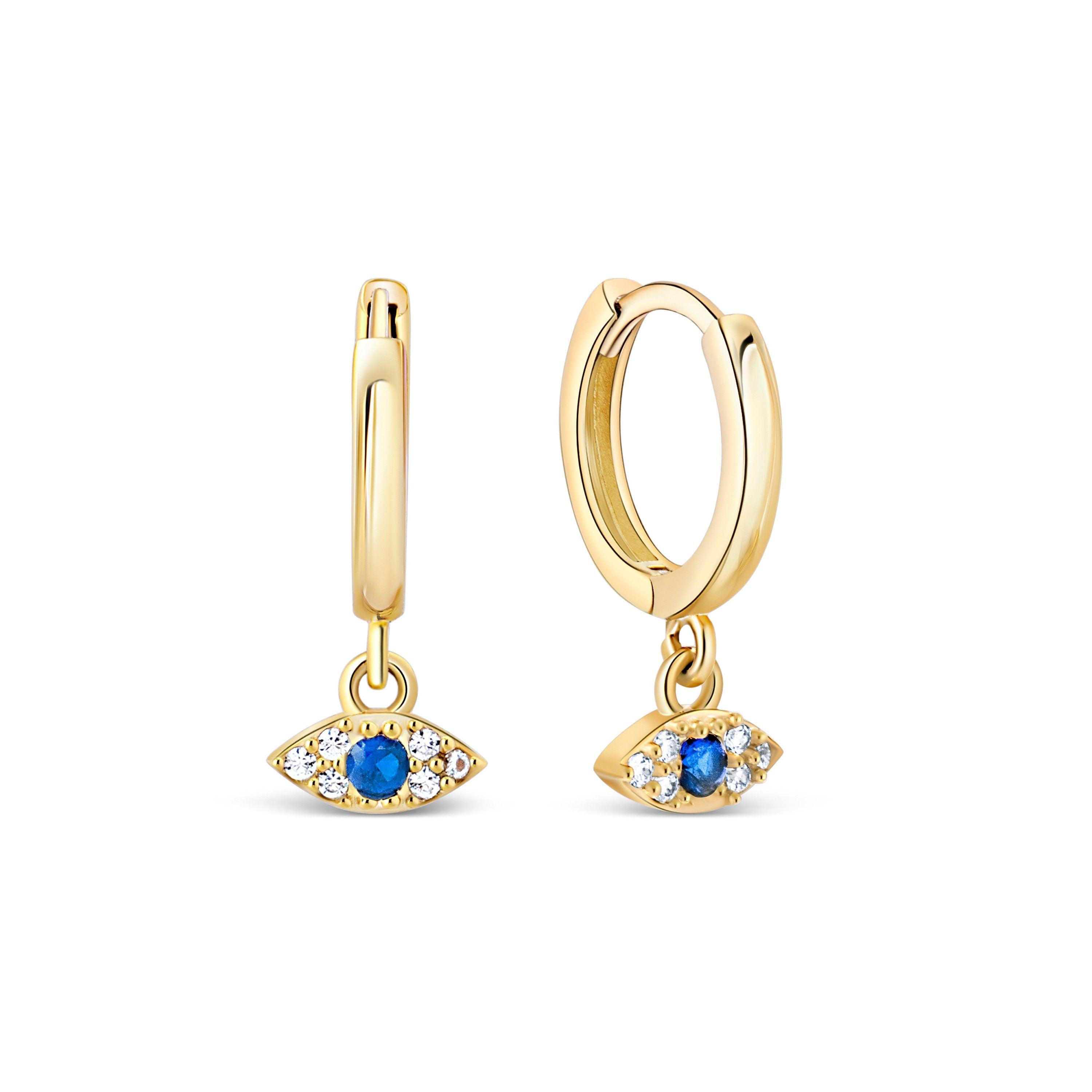 Dangling Evil Eye Hoop Earrings - 18K Gold Vermeil - Glamour Jewelry House
