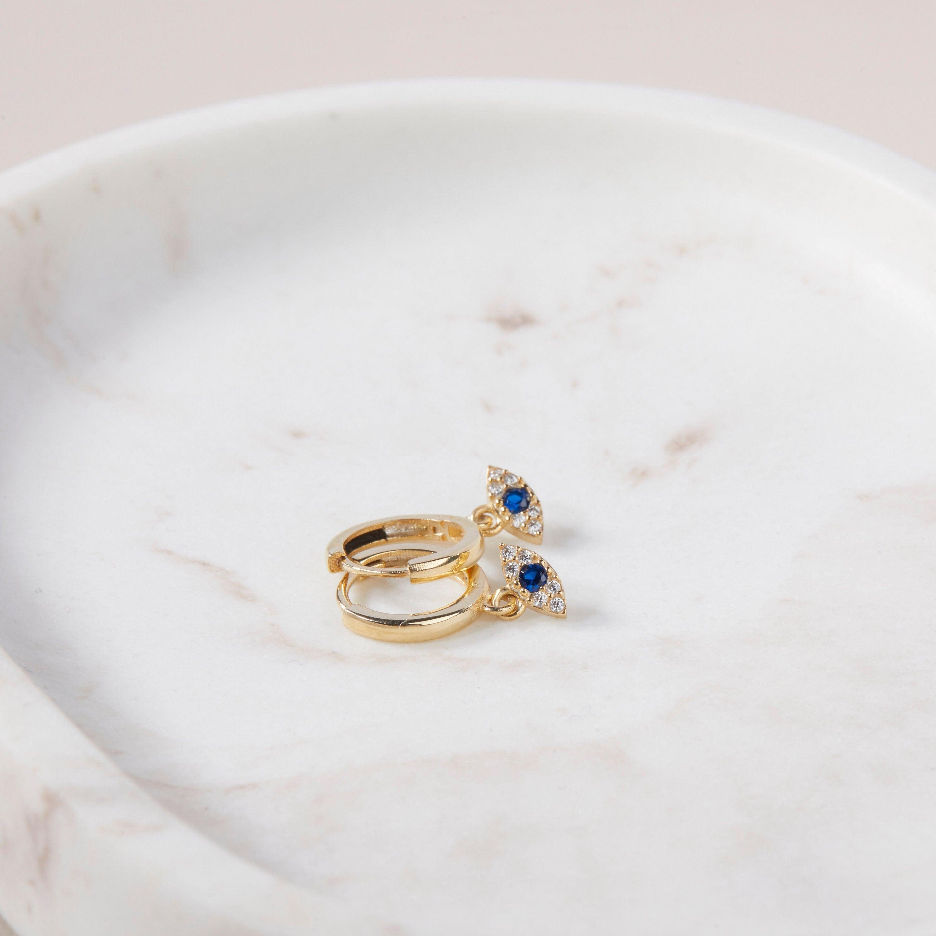 Dangling Evil Eye Hoop Earrings - 18K Gold Vermeil - Glamour Jewelry House