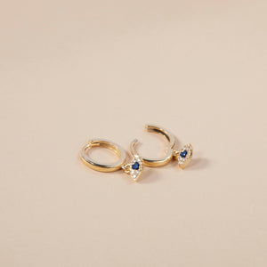 Dangling Evil Eye Hoop Earrings - 18K Gold Vermeil - Glamour Jewelry House