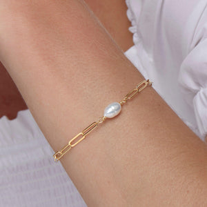 Dainty Pearl Paperclip Chain Bracelet - 18K Gold Vermeil - Glamour Jewelry House