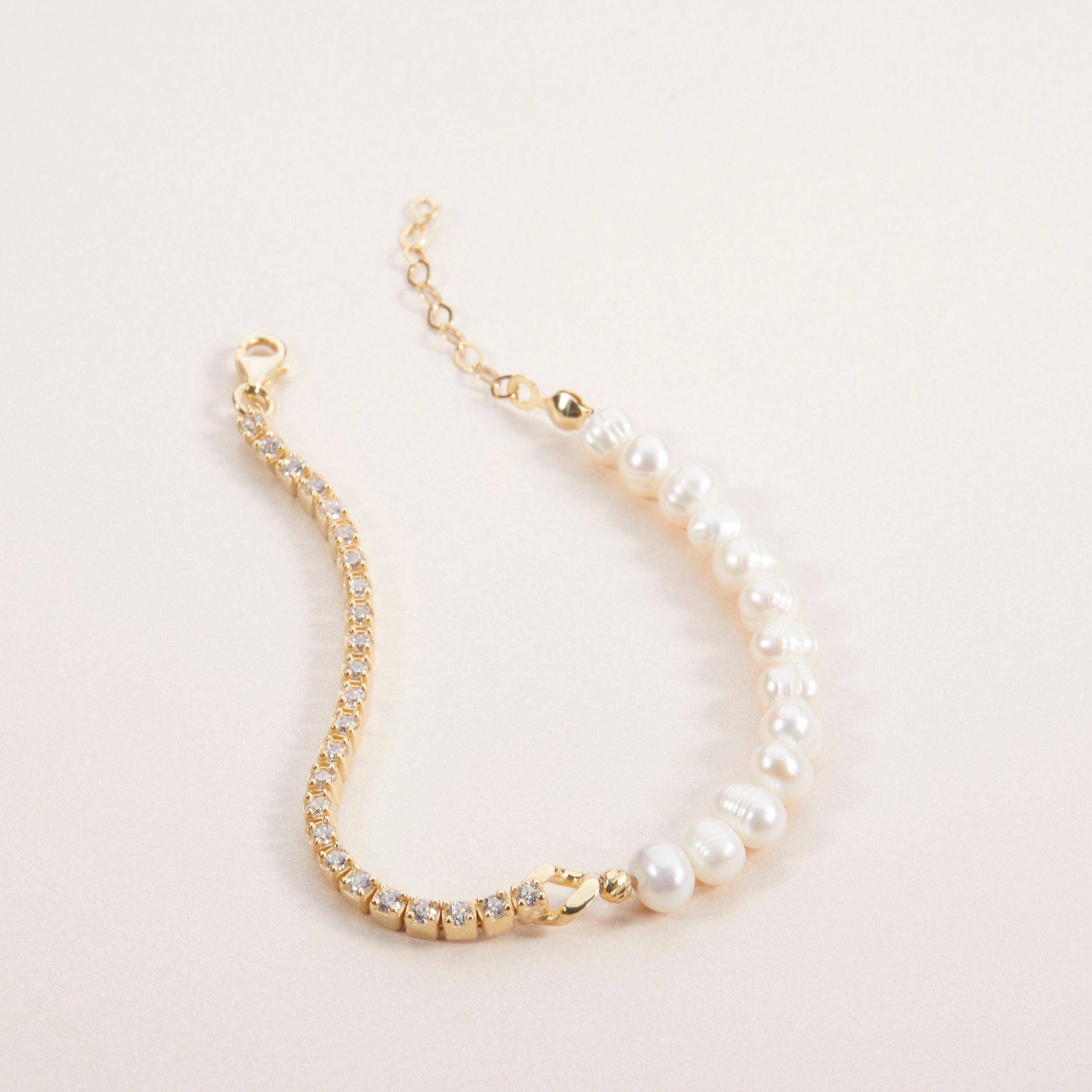 Dainty Freshwater Pearl Tennis Bracelet - 18K Gold Vermeil - Glamour Jewelry House