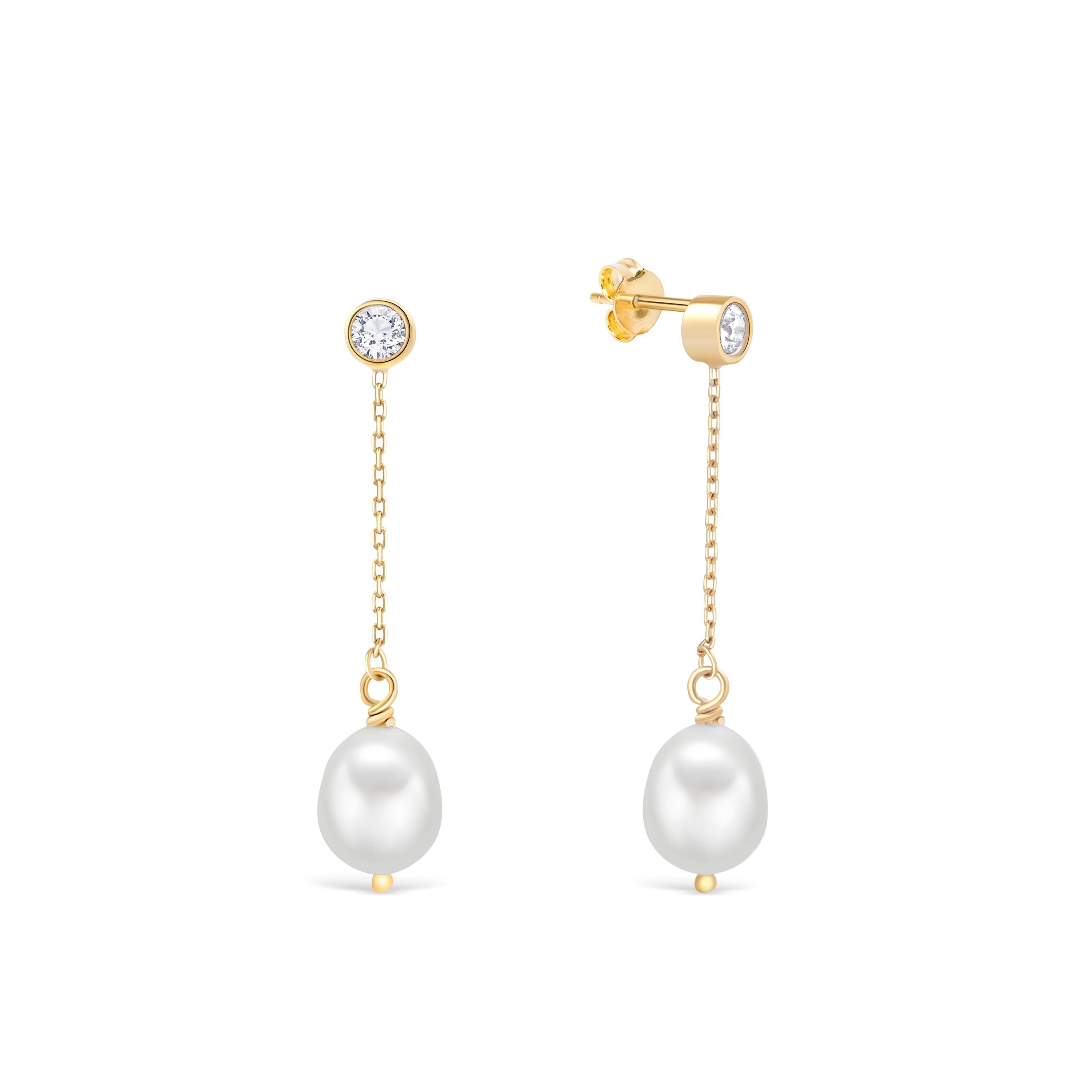 Pearl Drop Stud Earrings - 18K Gold Vermeil - Glamour Jewelry House