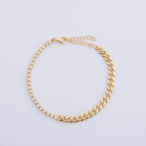 Dainty CZ Tennis Bracelet with Cuban Link - 18K Gold Vermeil - Glamour Jewelry House
