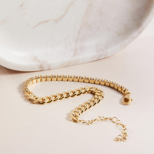 Dainty CZ Tennis Bracelet with Cuban Link - 18K Gold Vermeil - Glamour Jewelry House