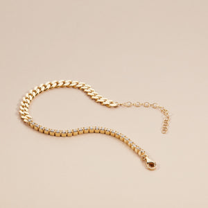 Dainty CZ Tennis Bracelet with Cuban Link - 18K Gold Vermeil - Glamour Jewelry House