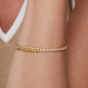 Dainty CZ Tennis Bracelet with Cuban Link - 18K Gold Vermeil - Glamour Jewelry House