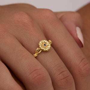 Birth Flower Ring with Birthsone - 18K Gold Vermeil - Glamour Jewelry House