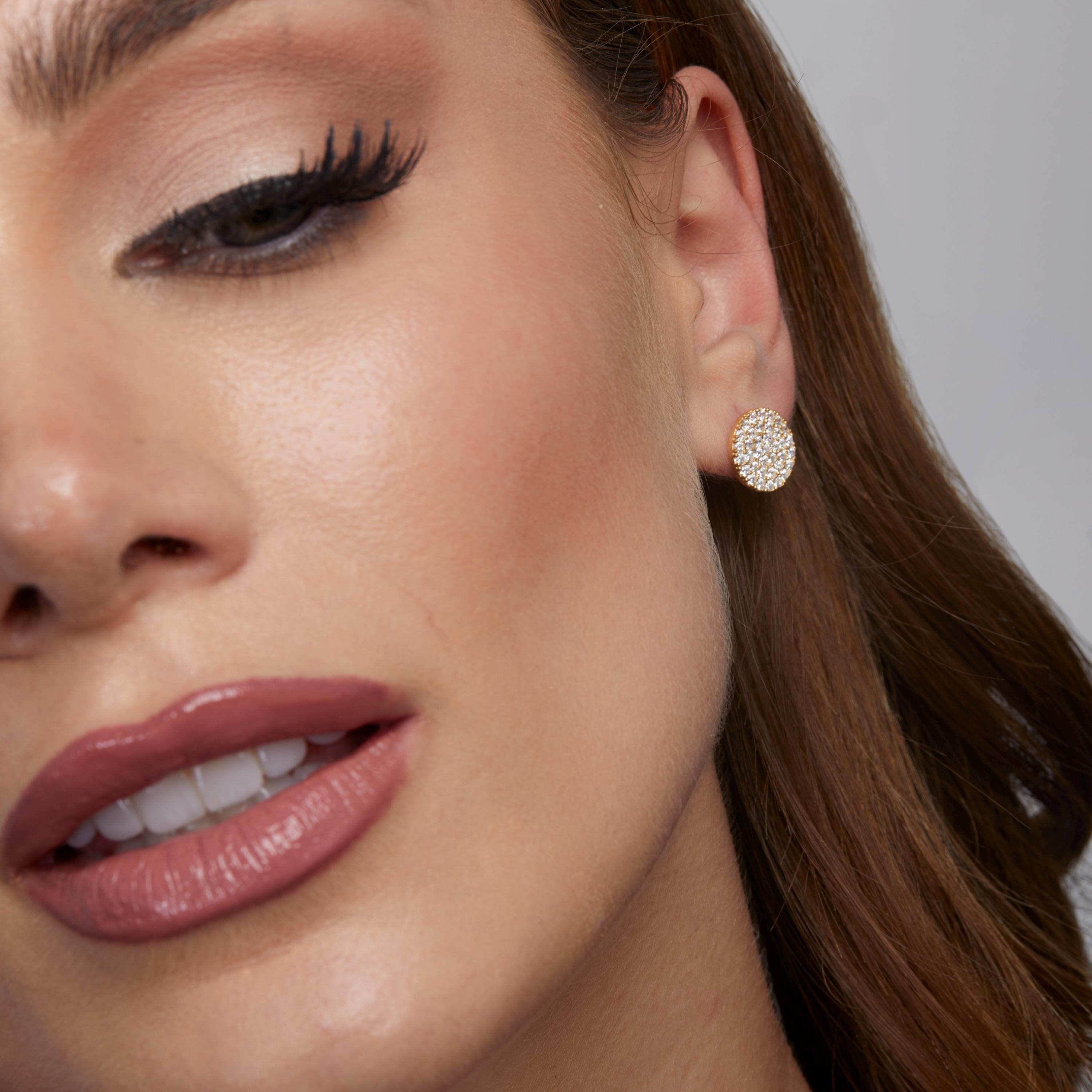 Pave Circle Stud Earrings - 18K Gold Vermeil - Glamour Jewelry House