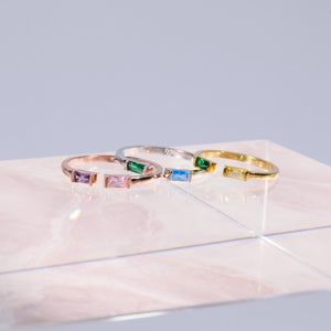 Double Baguette Birthstone Personalized Ring - 18K Gold Vermeil - Glamour Jewelry House