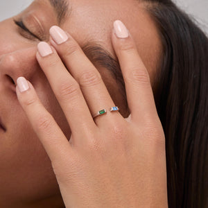 Double Baguette Birthstone Personalized Ring - 18K Gold Vermeil - Glamour Jewelry House