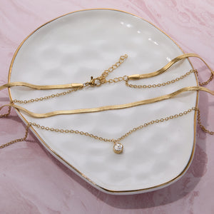 Herringbone Solitaire CZ Diamond Double Necklace - Glamour Jewelry House