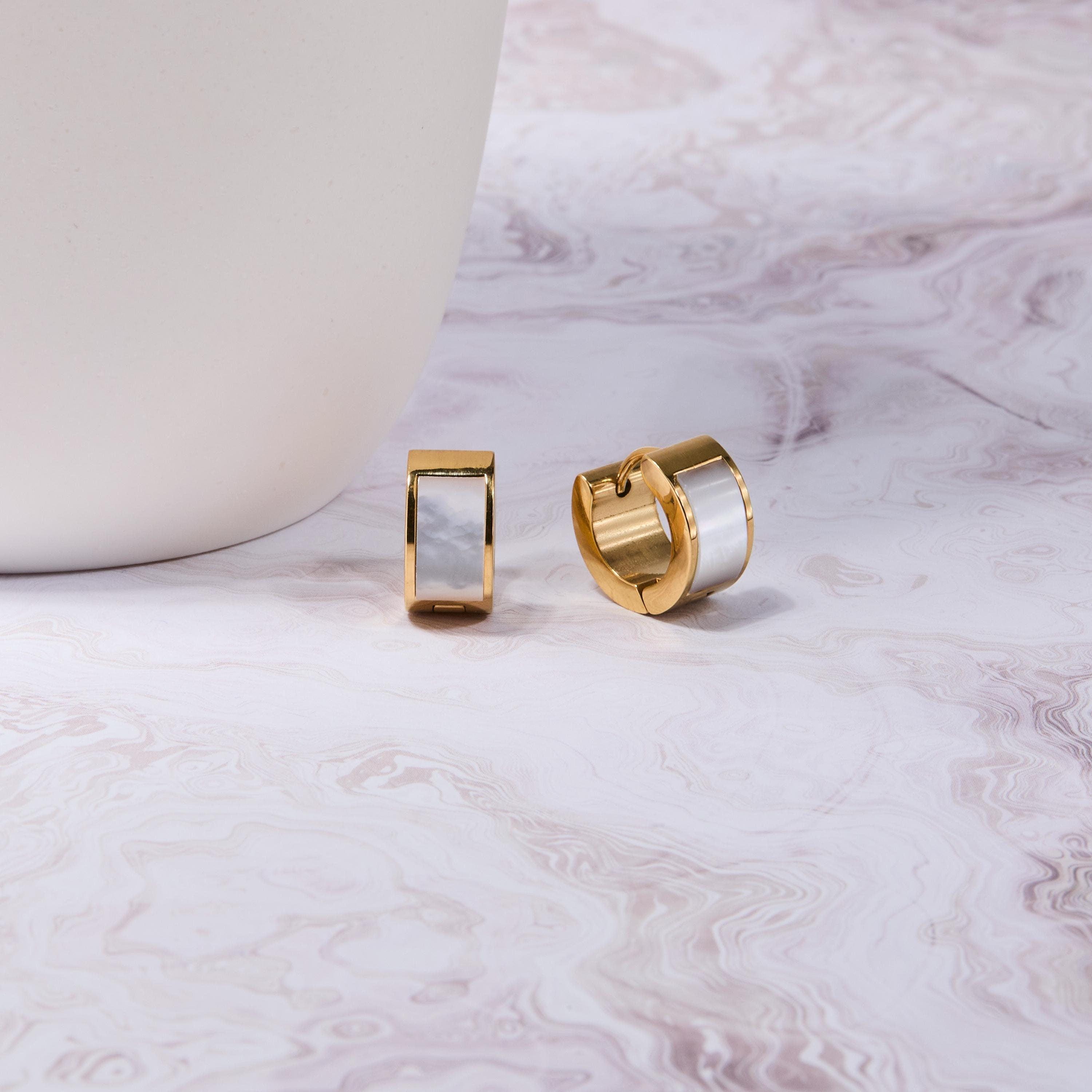 18K Gold Mother of Pearl Hoop Earrings - Glamour Jewelry House