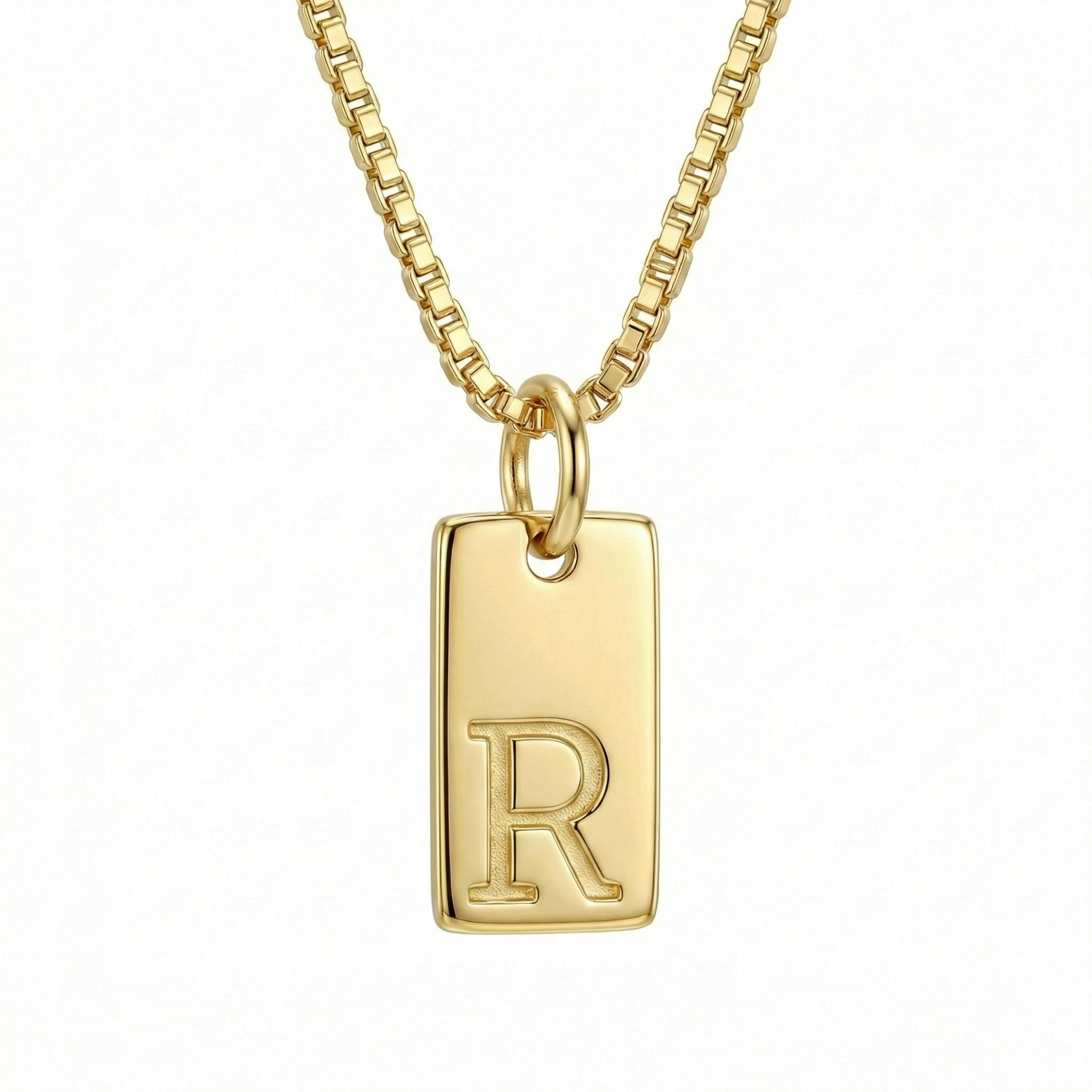 Initial Tag Necklace in 18K Gold Vermeil. Tarnish-resistant, perfect for daily wear.