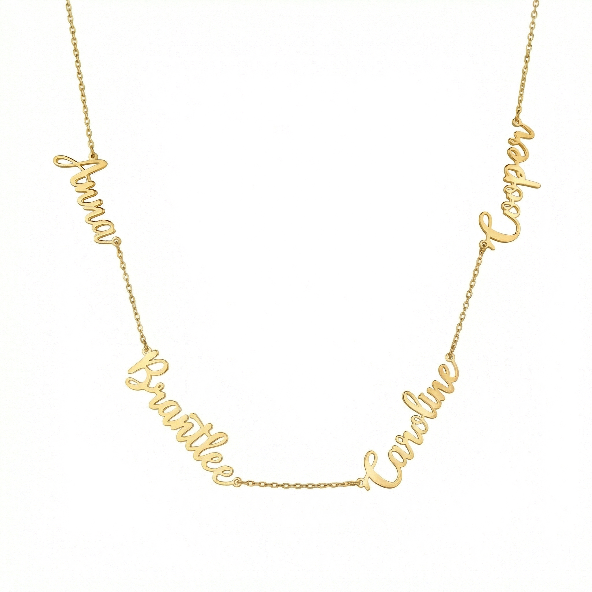 Multiple Name Necklace in 18K Gold Vermeil. Tarnish-resistant, perfect for daily wear.