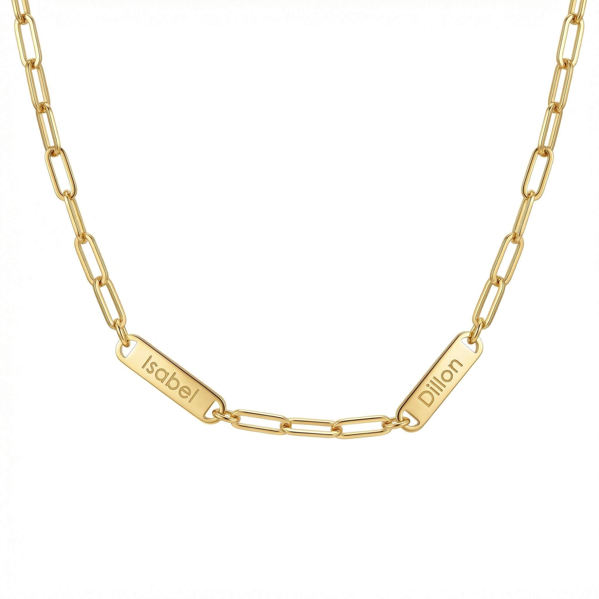 Name Necklace with Paperclip Chain in 18K Gold Vermeil. Tarnish-resistant, perfect for daily wear.