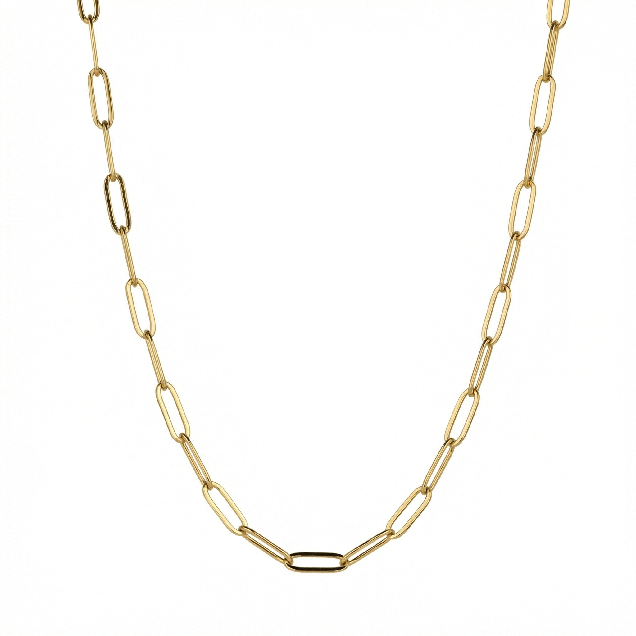 Paperclip Necklace in Gold-Plated Steel. Tarnish-resistant, perfect for daily wear.
