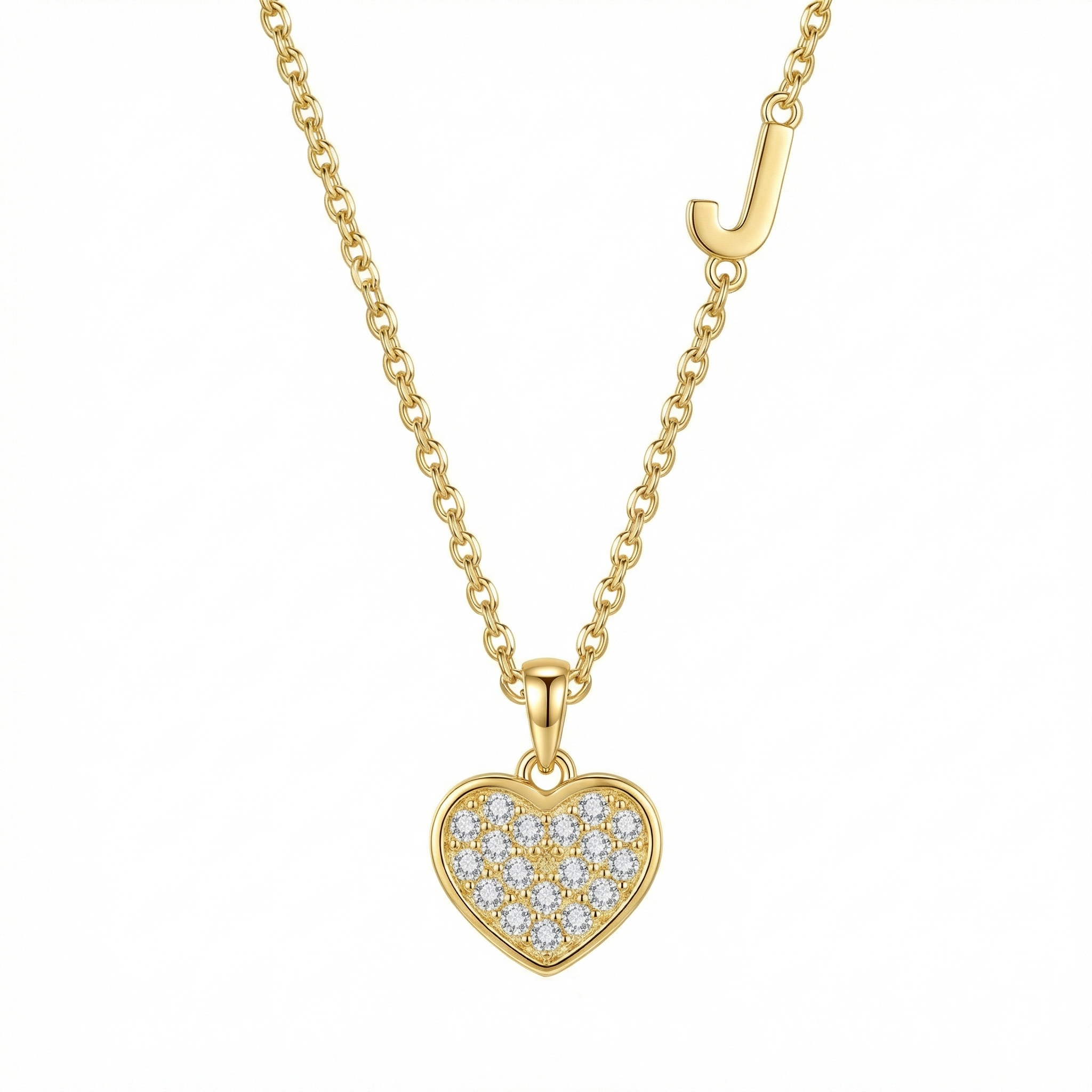 Pavé Heart Initial Necklace in 18K Gold Vermeil with CZ Diamond. Tarnish-resistant, perfect for daily wear.