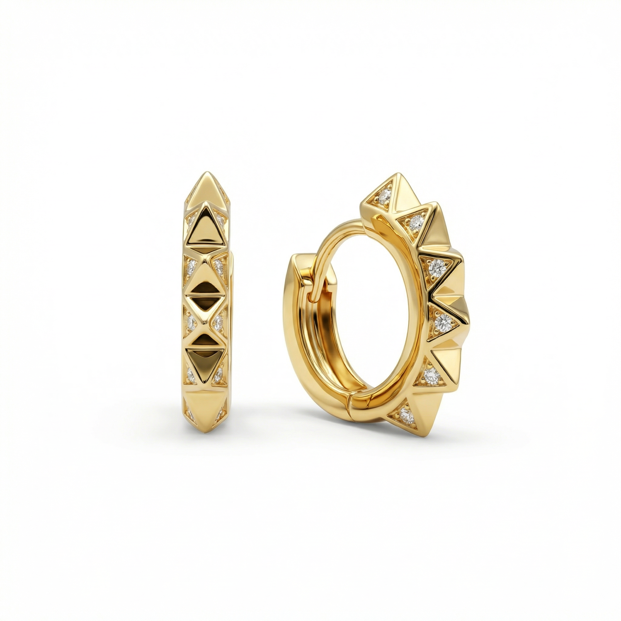 Spike Huggie Earring in 18K Gold Vermeil. No green marks, perfect for daily wear.