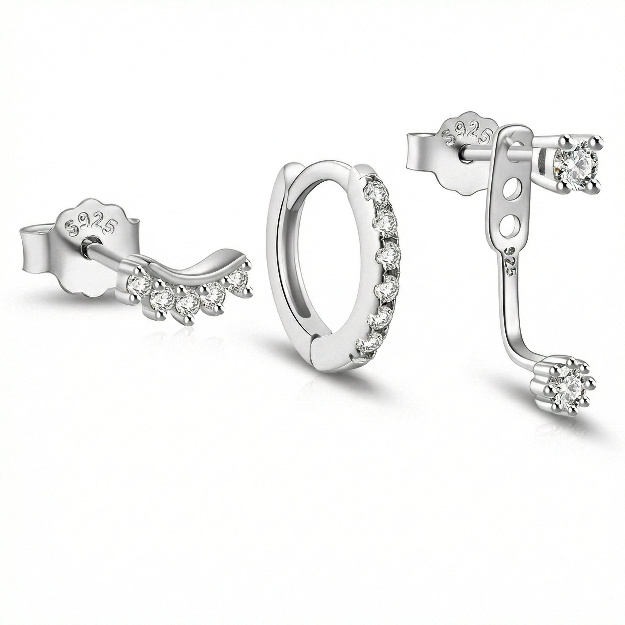 Sterling Silver Earring Set in 18K Gold Vermeil with CZ Diamond. No green marks, perfect for daily wear.