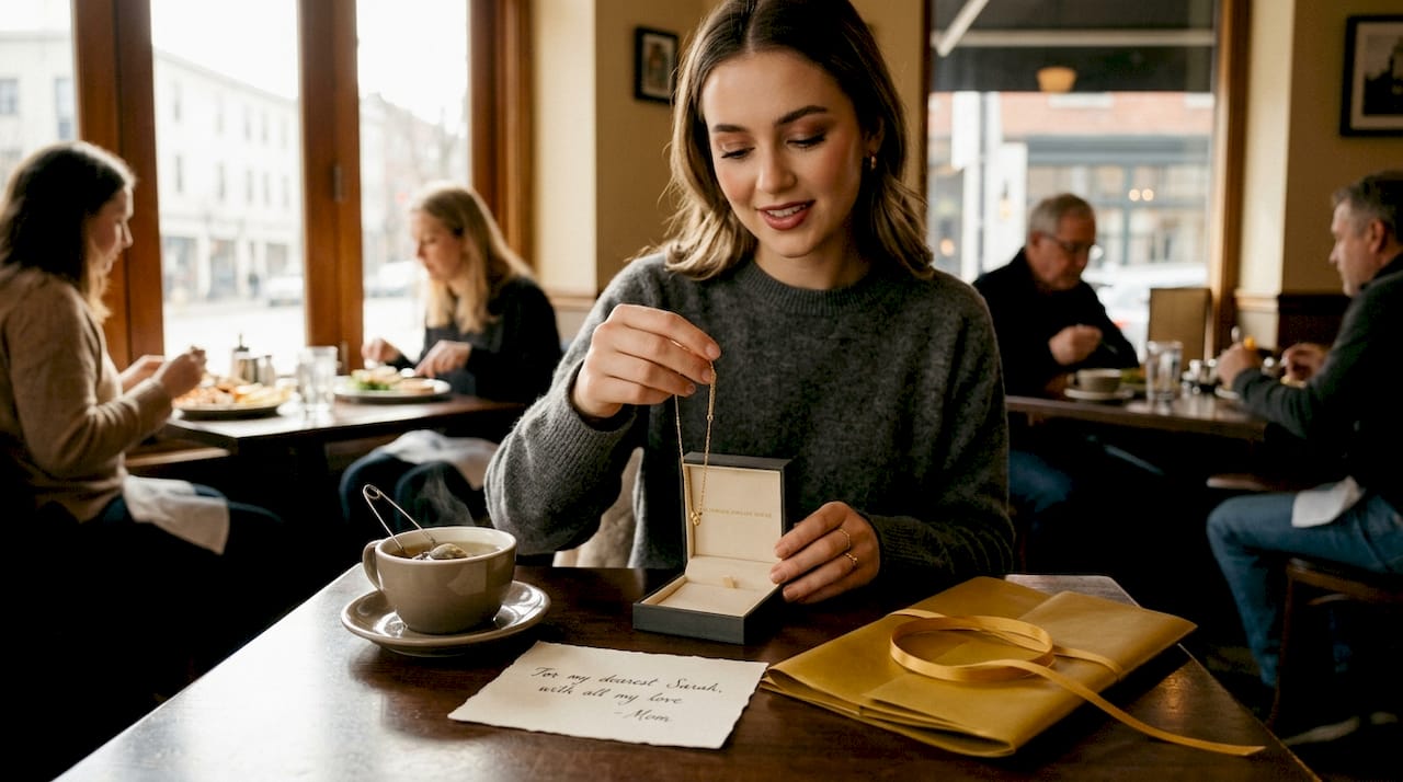 Woman selecting vermeil necklace for gift