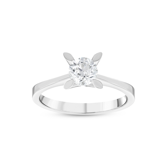 0.72 ct natural round diamond petal-claw solitaire ring in 14K white gold, front view